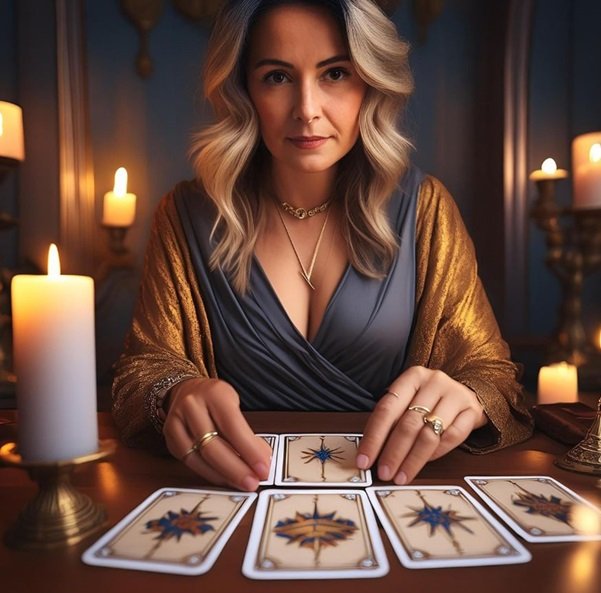Lady during a live tarot card reading session